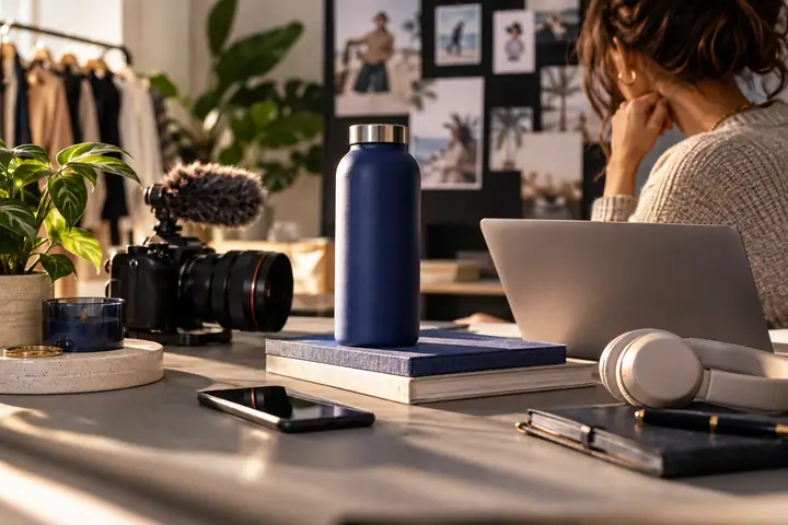 Durchdacht arrangierte Konsumgüter, fotografiert für eine Creator-geführte Commerce-Kampagne